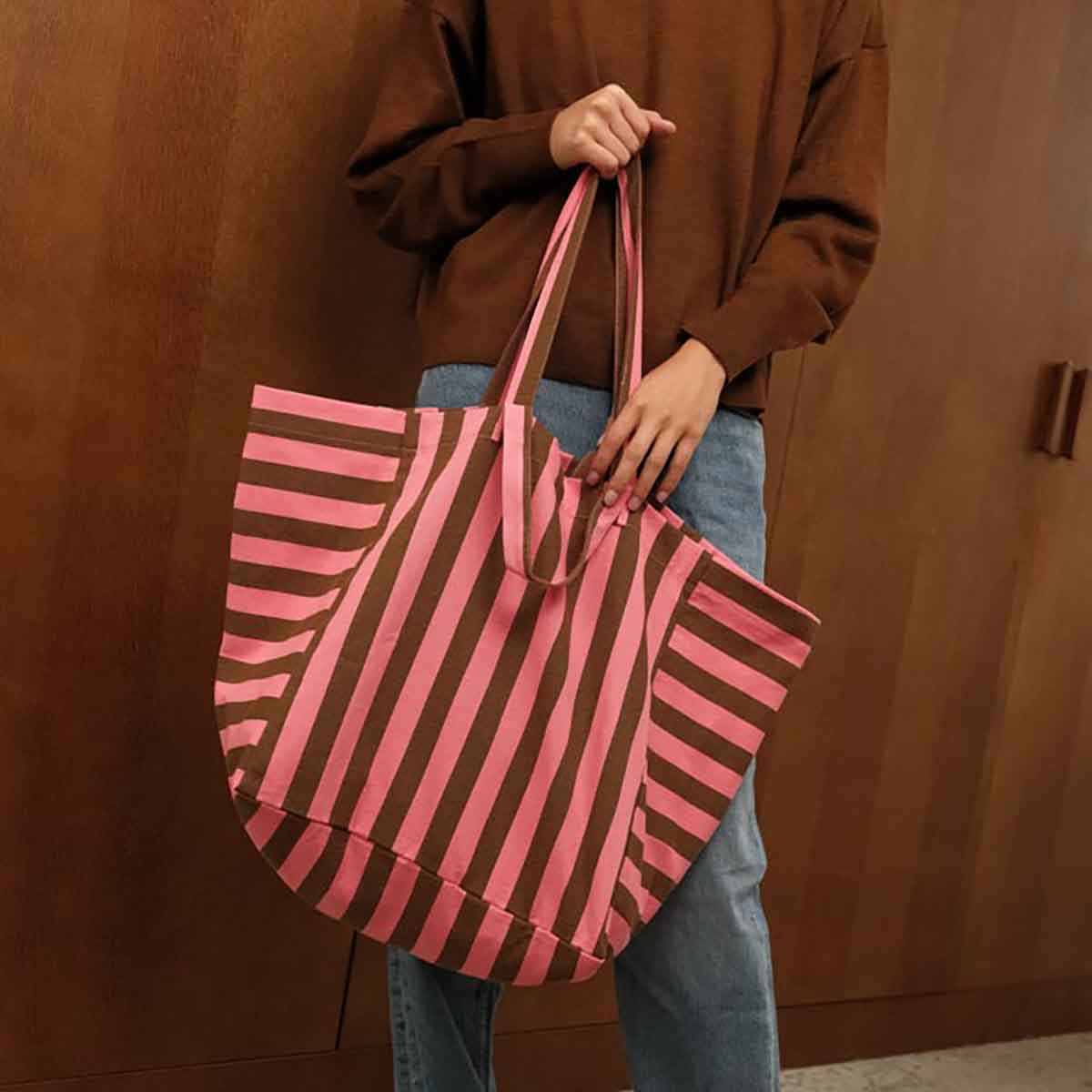 Sac cabas - Elisa Rayures Funky pink / Olive
