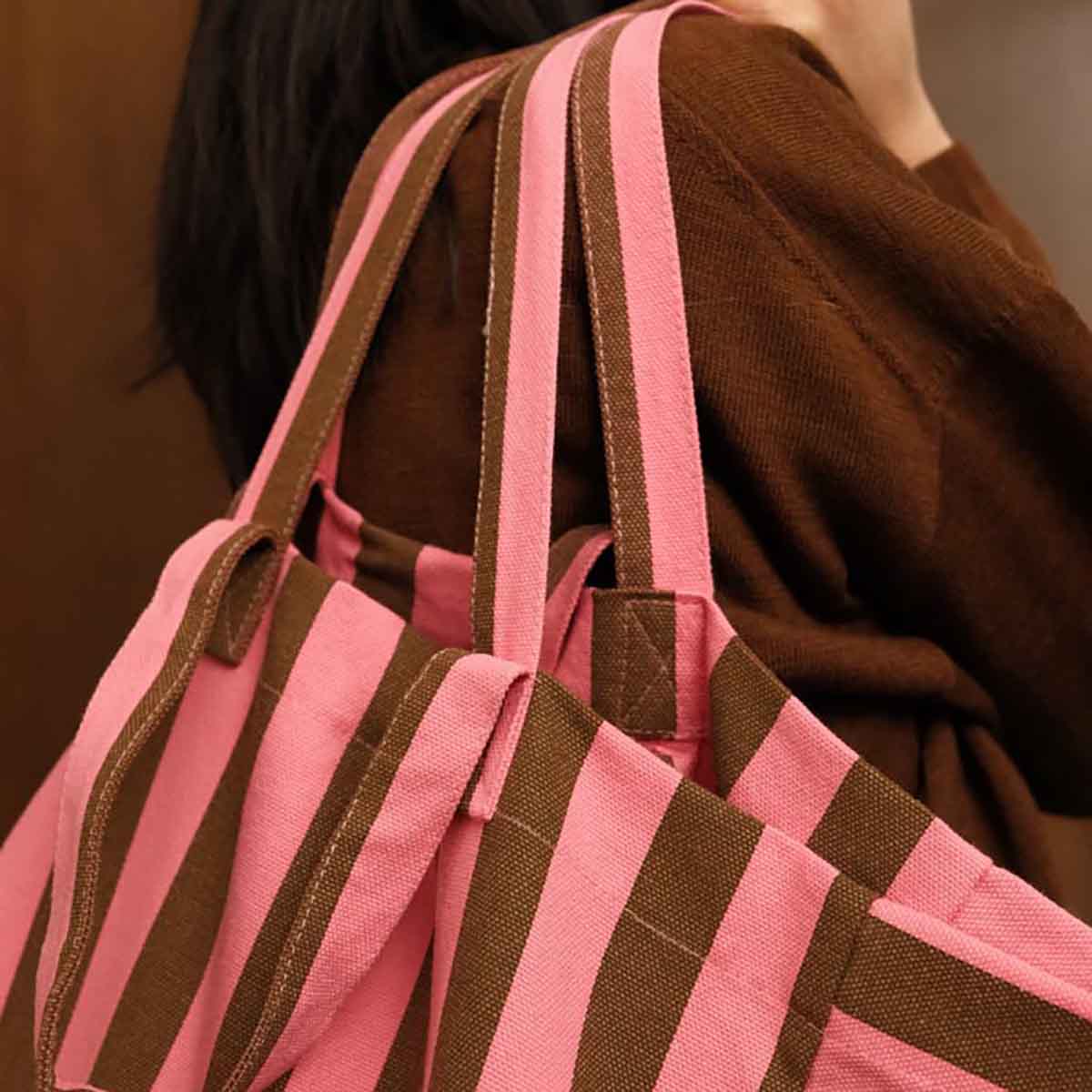 Sac cabas - Elisa Rayures Funky pink / Olive