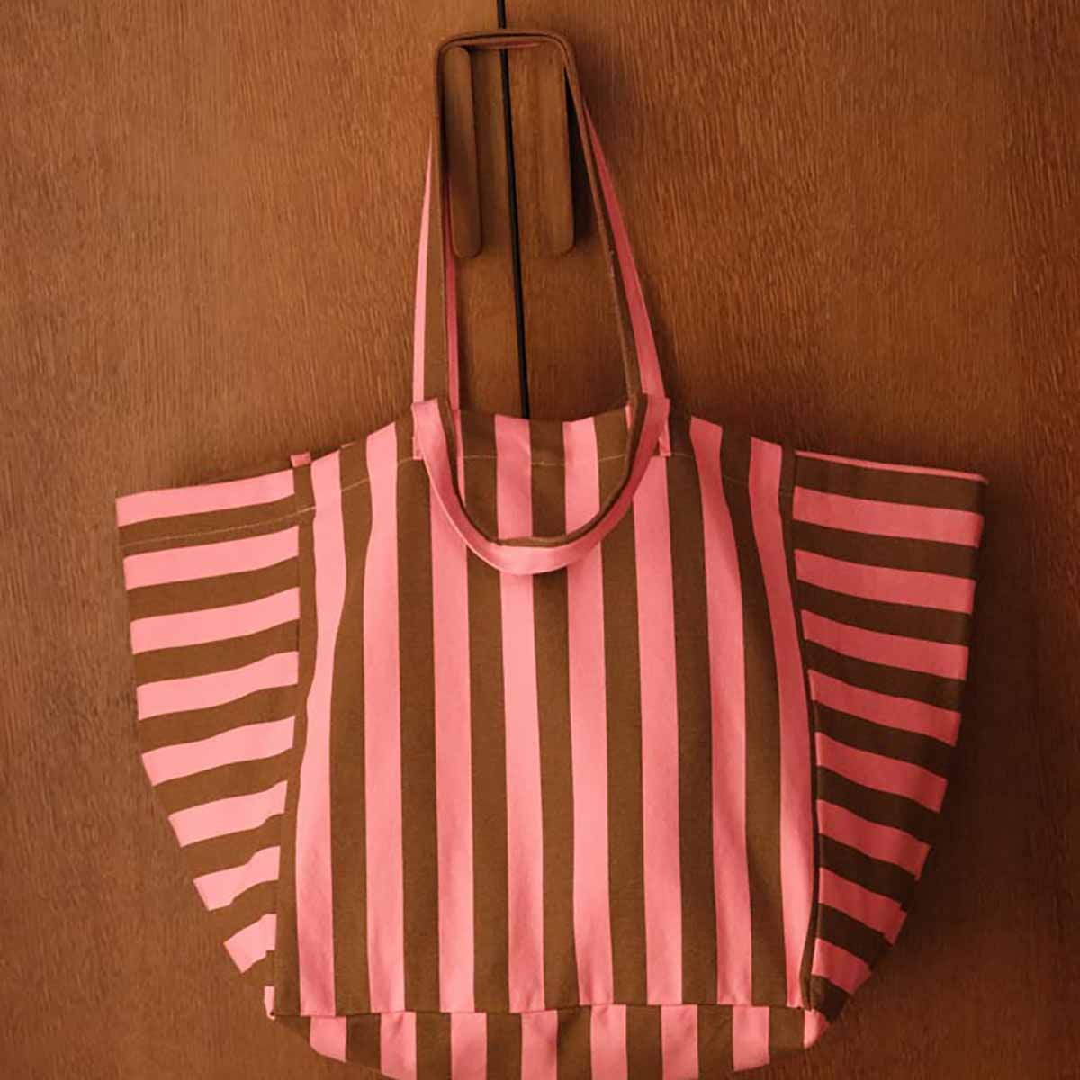 Sac cabas - Elisa Rayures Funky pink / Olive