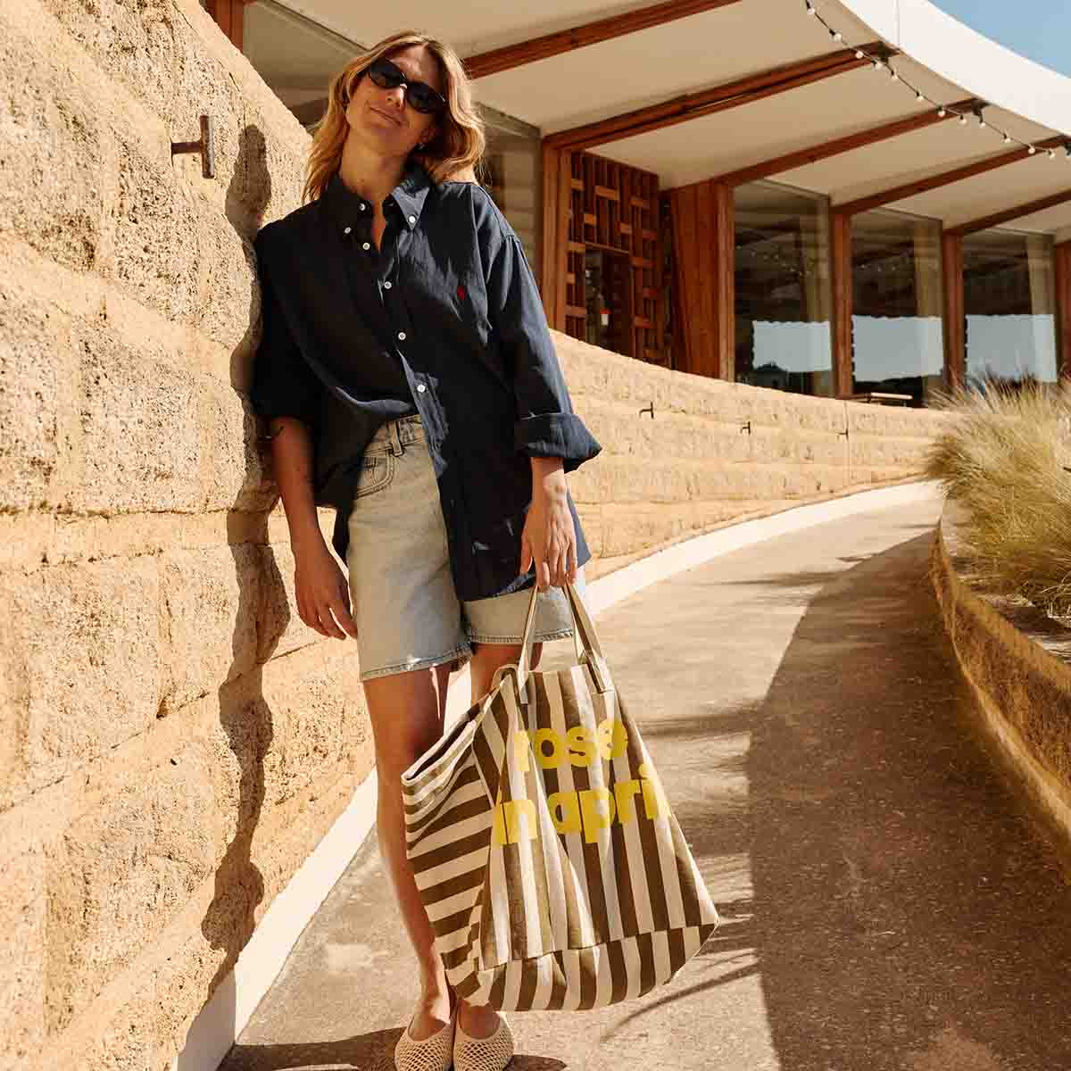 Tote bag - Elisa Stripes Olive / Greige - Limited edition 