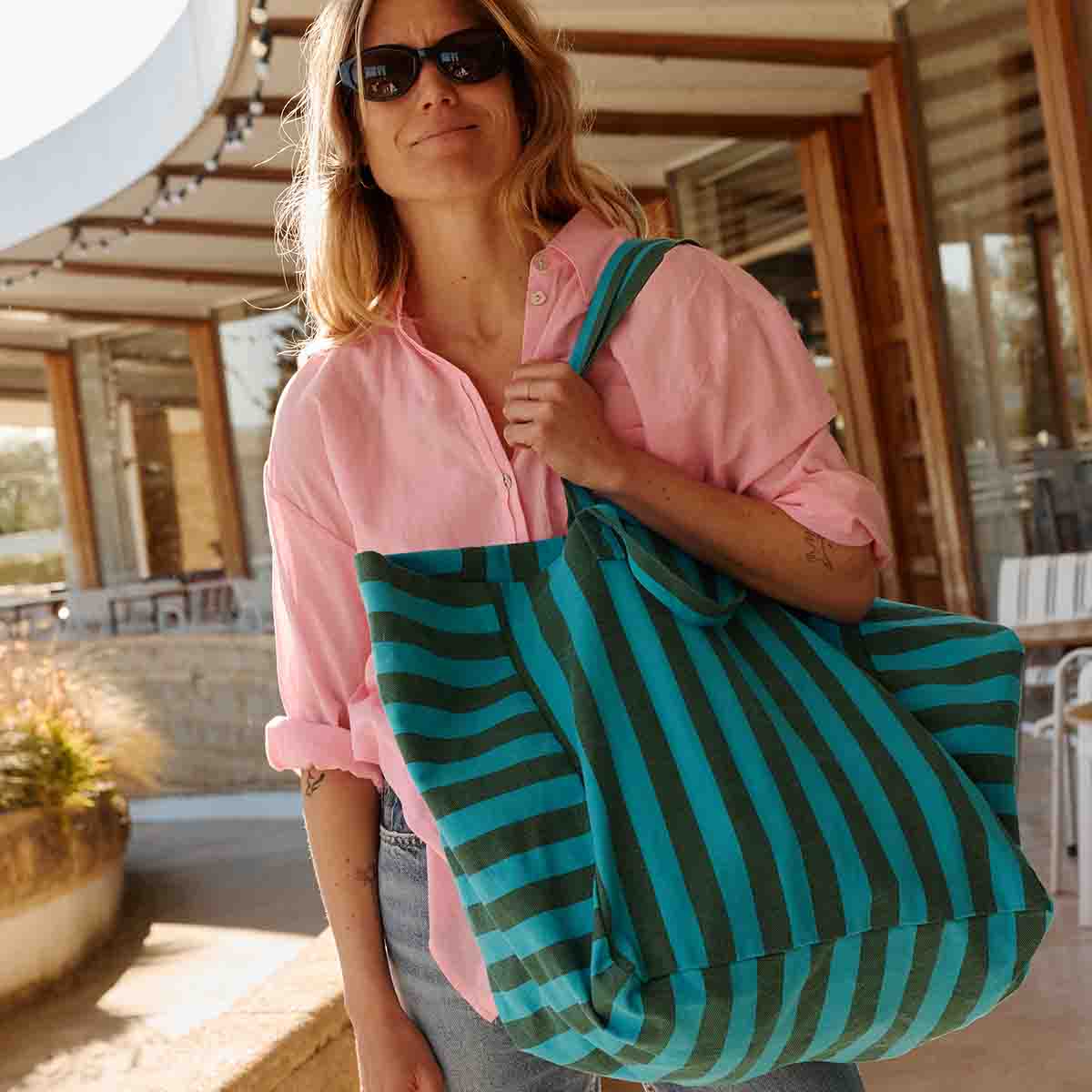 Tote bag - Elisa Turquoise / Olive Stripes