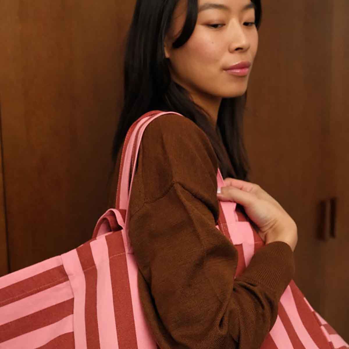 Sac cabas - Elisa Rayures Brick / Pink