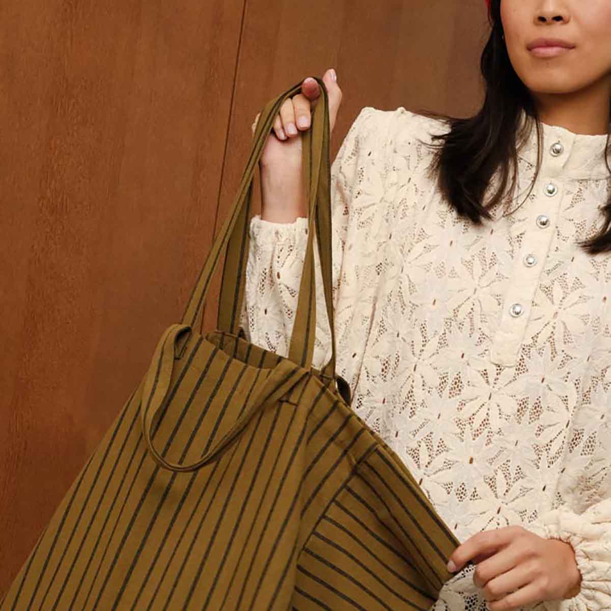 Sac cabas - Elisa Rayures Tennis Olive