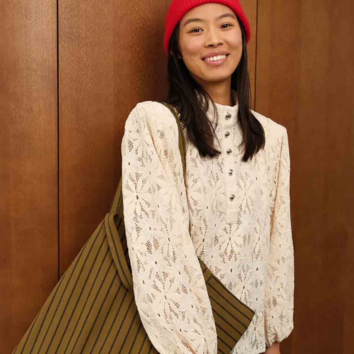 Sac cabas - Elisa Rayures Tennis Olive