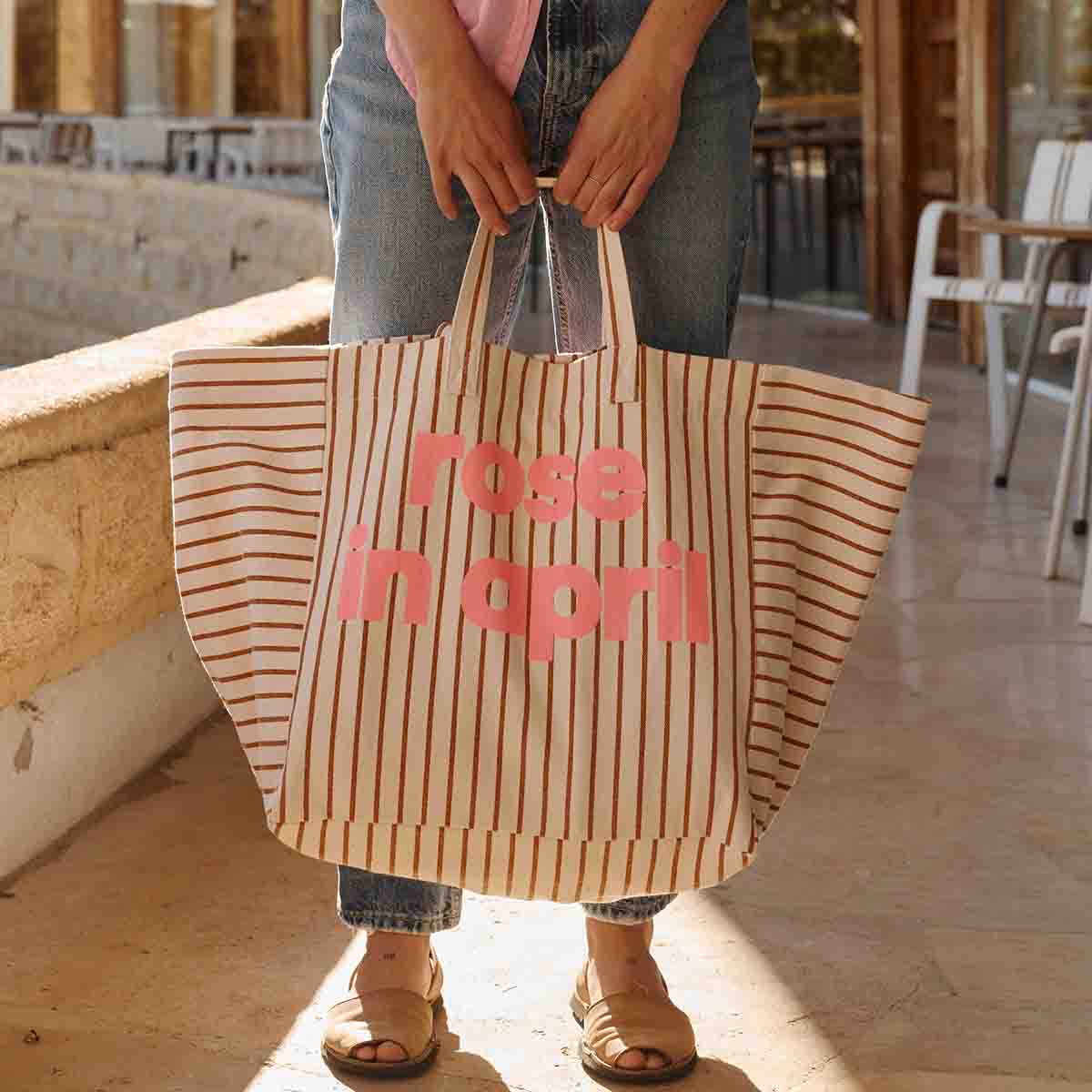 Sac cabas - Elisa Rayures Tennis Pecan / Greige - Edition limitée