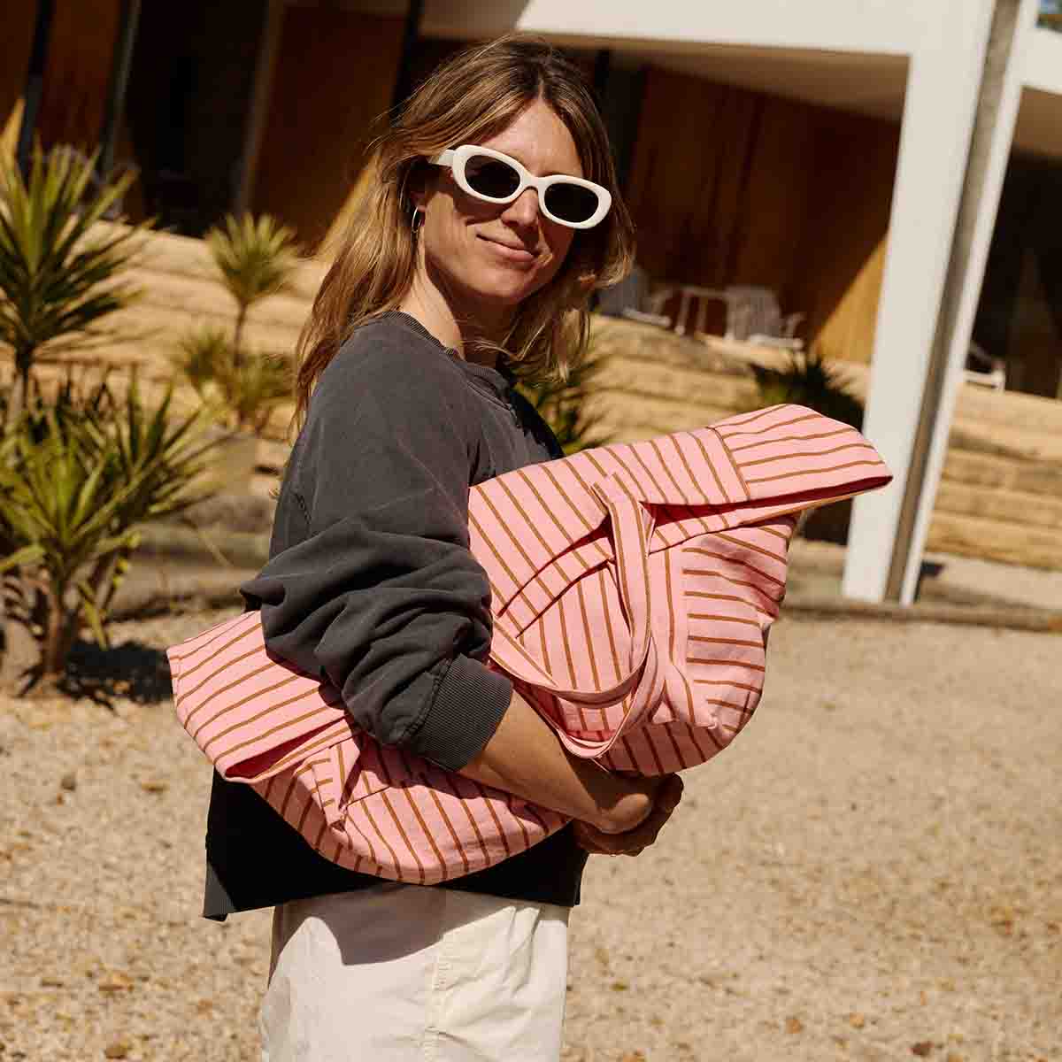 Sac cabas - Elisa Rayures Tennis Pecan / Strawberry