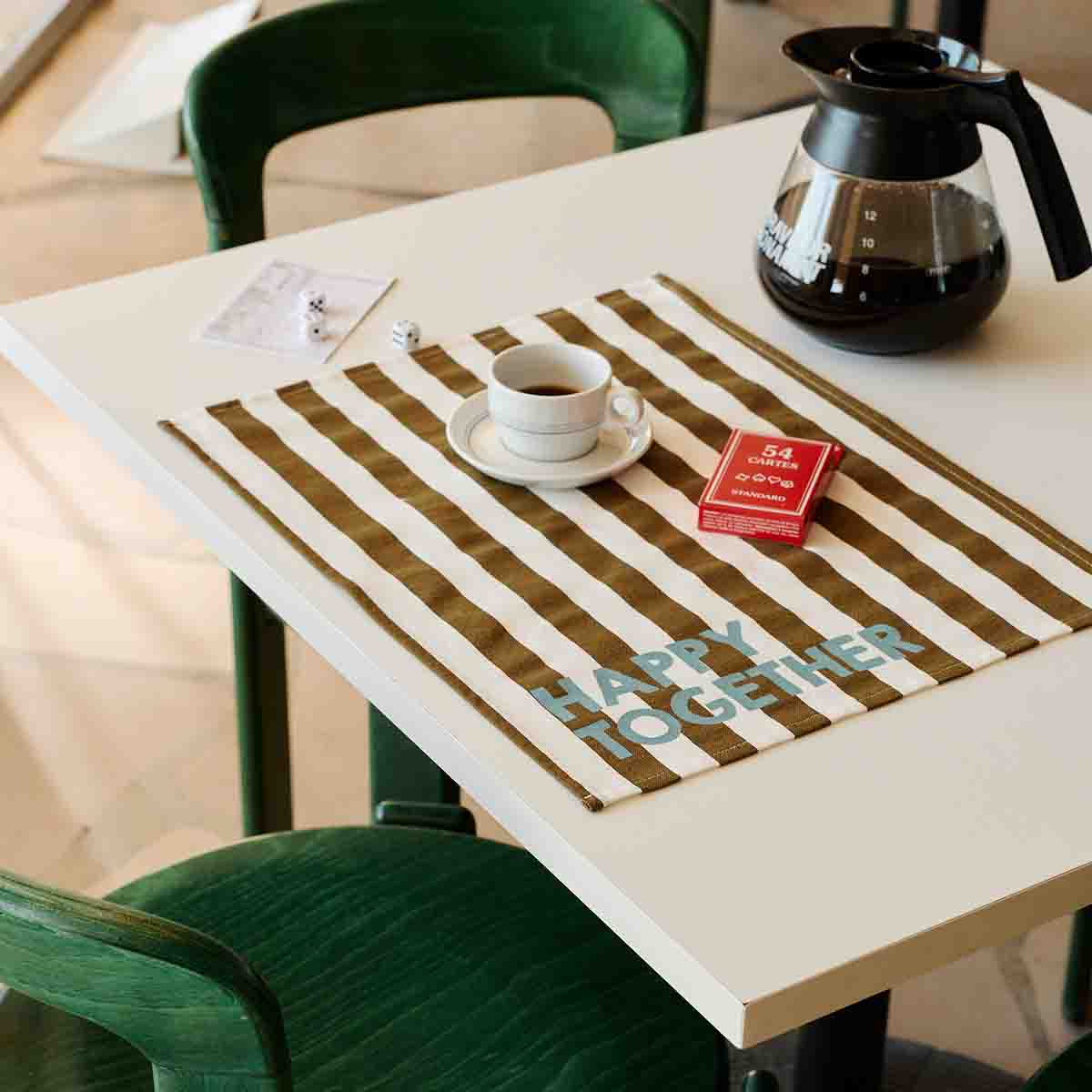 Pack of 2 placemats - Jeannette Stripes Olive Happy together