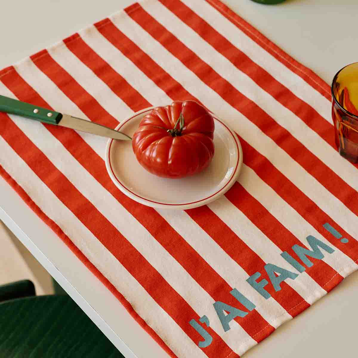 Pack of 2 placemats - Jeannette Stripes Cerise J'ai faim