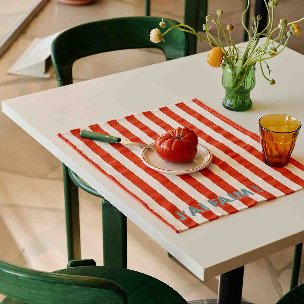 Lot de 2 sets de table - Jeannette Rayures Cerise J'ai faim