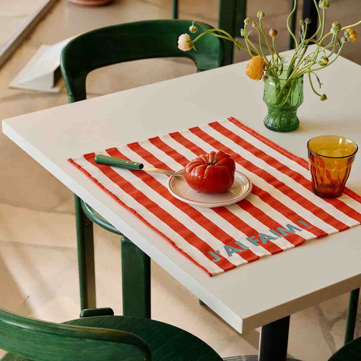 Pack of 2 placemats - Jeannette Stripes Cerise J'ai faim