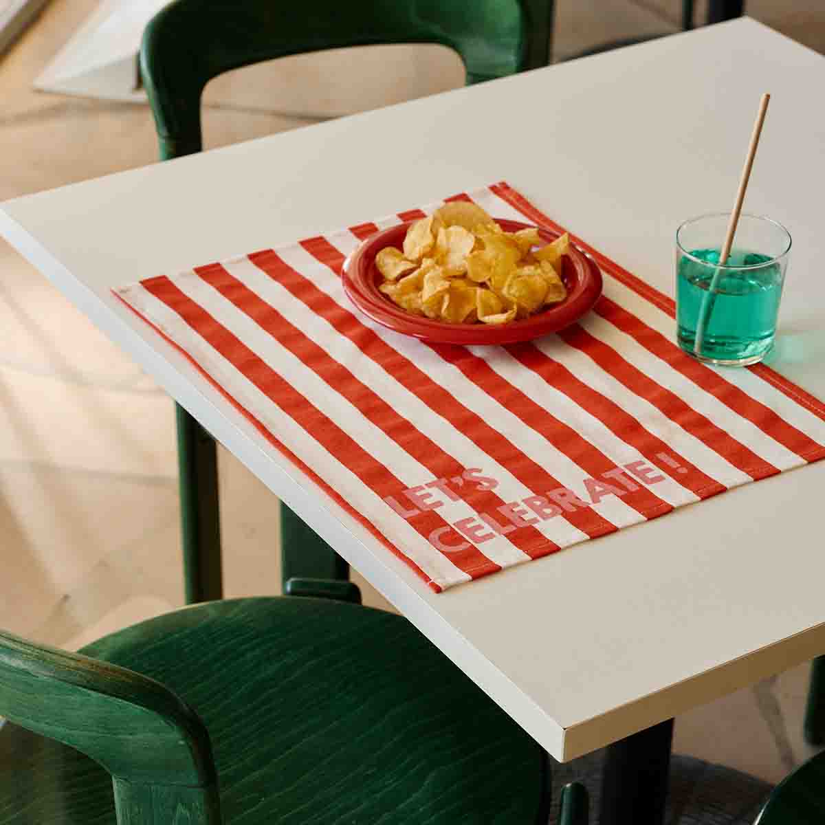 Pack of 2 placemats - Jeannette Stripes Cerise Let's celebrate