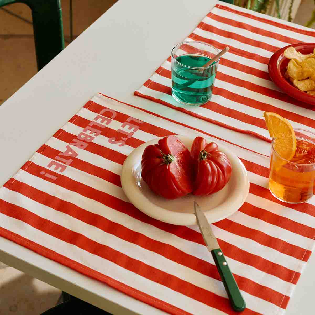 Pack of 2 placemats - Jeannette Stripes Cerise Let's celebrate
