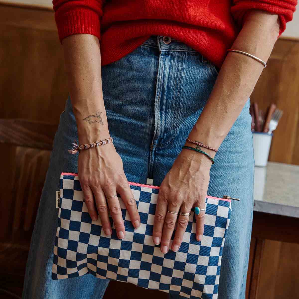 Pouch - Lili Checkerboard Ecru / Navy blue