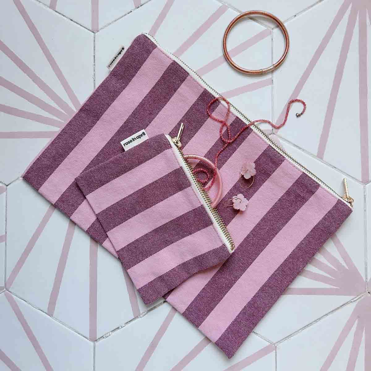 Pochette - Lili Rayures Bordeaux / Bubble pink