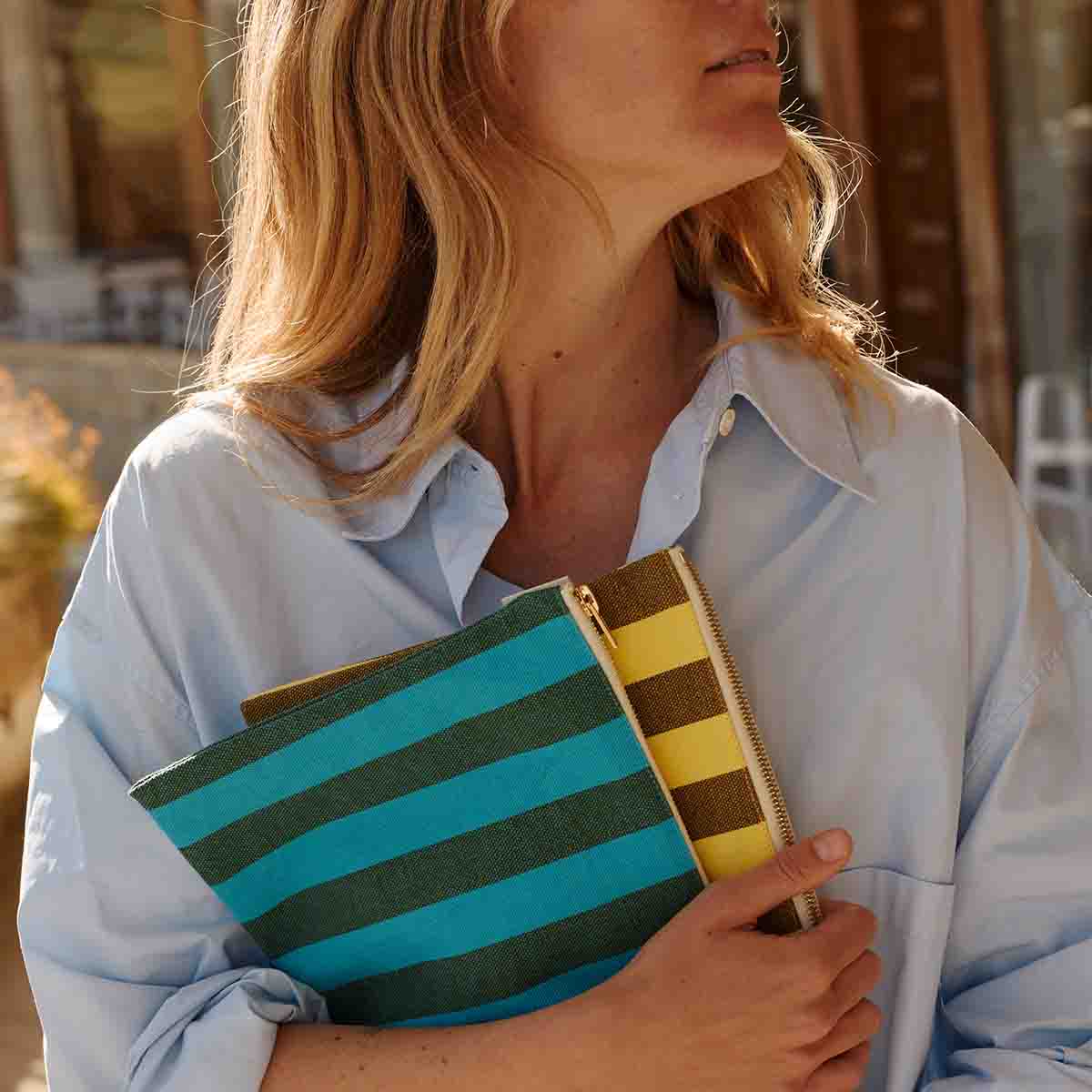 Pouch - Lili Turquoise / Olive Stripes