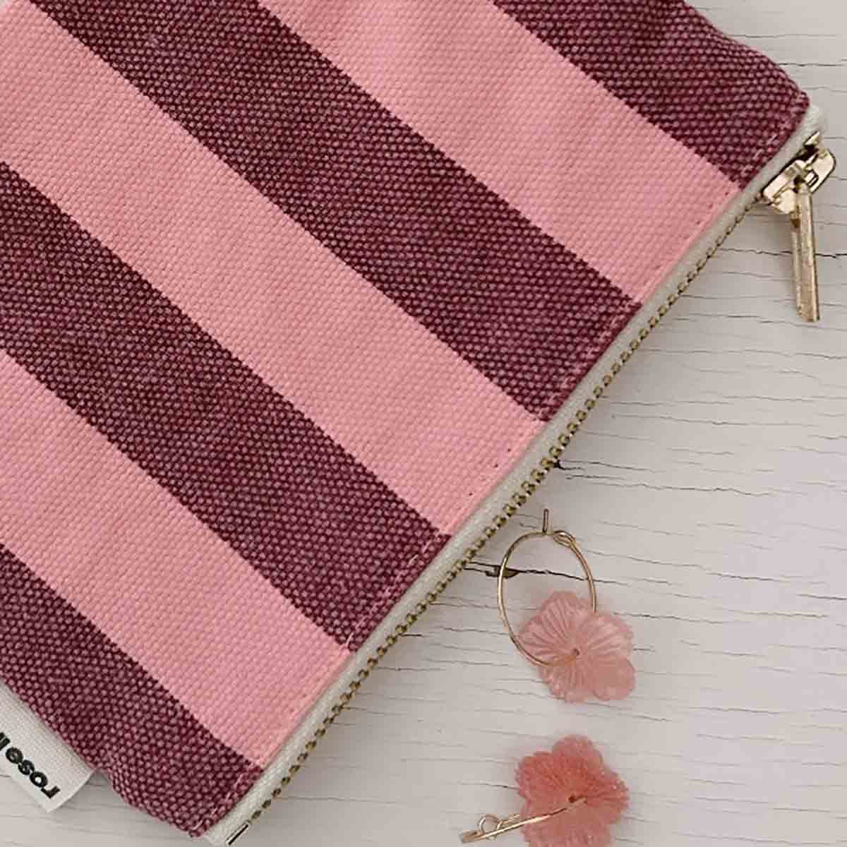 Purse - Marie Burgundy / Pink flamingo Stripes