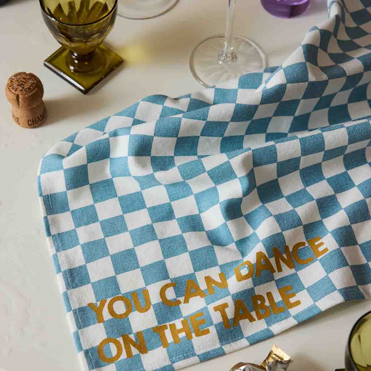 Lot de 2 serviettes - Josephine Damier Bleu You can dance on the table moutarde