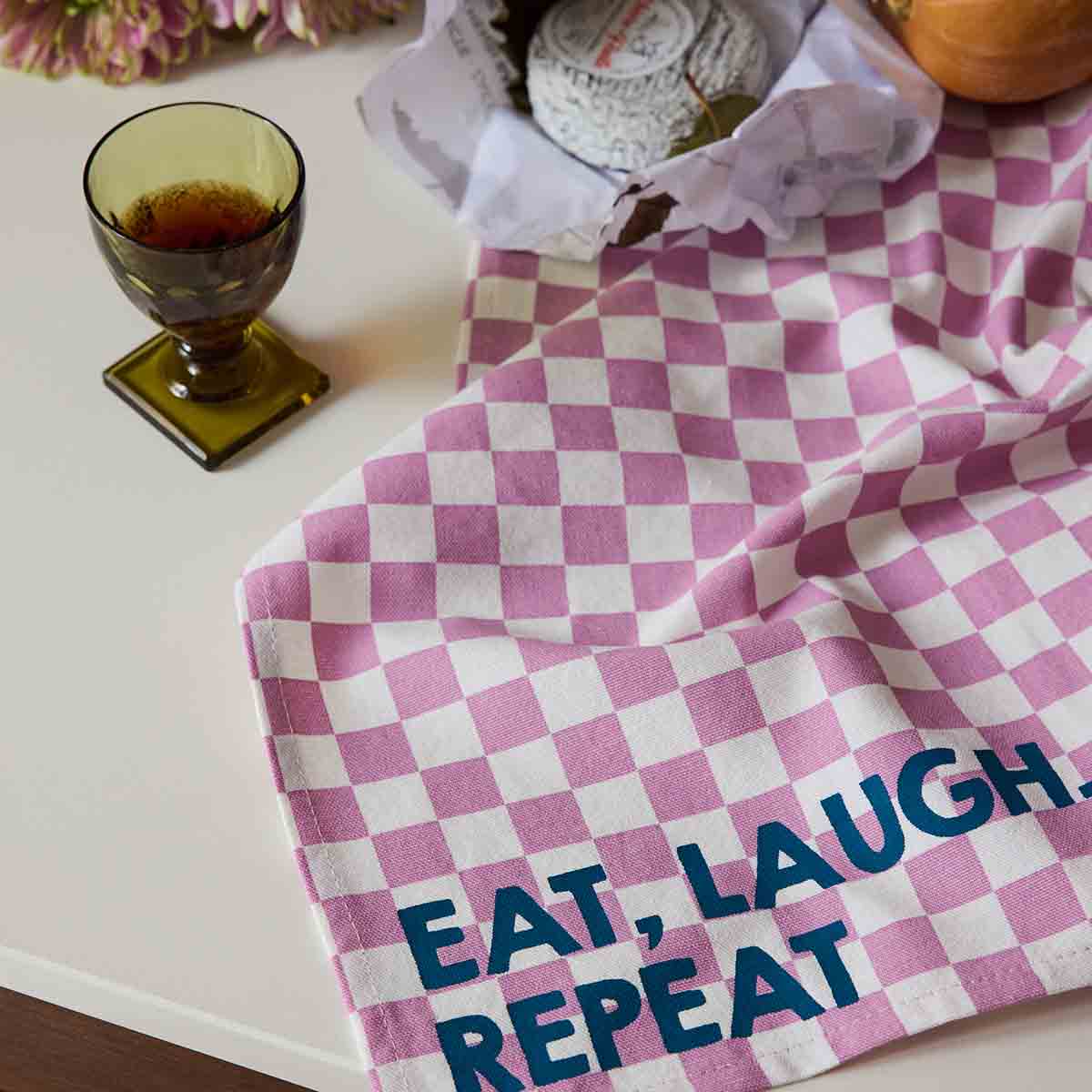 Pack of 2 napkins - Josephine Checkerboard Lilac Eat, Laugh, Repeat