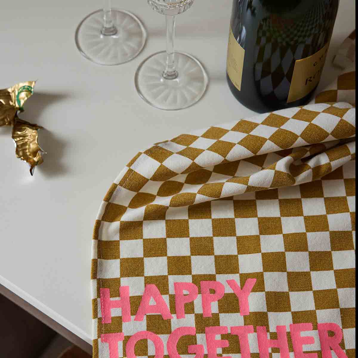 Pack of 2 napkins - Josephine Checkerboard Caramel Happy together 