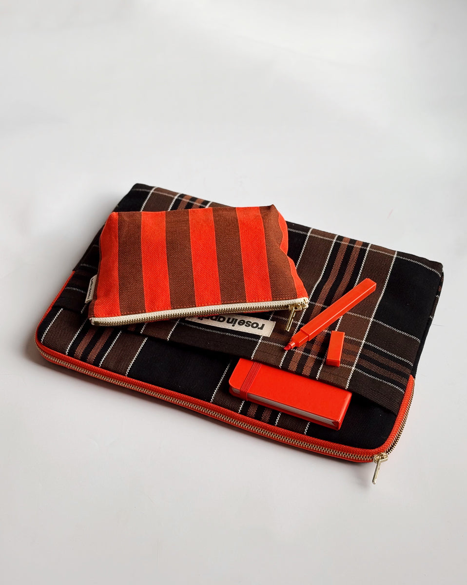 Trousse - Sofia Rayures Marron / Rouge