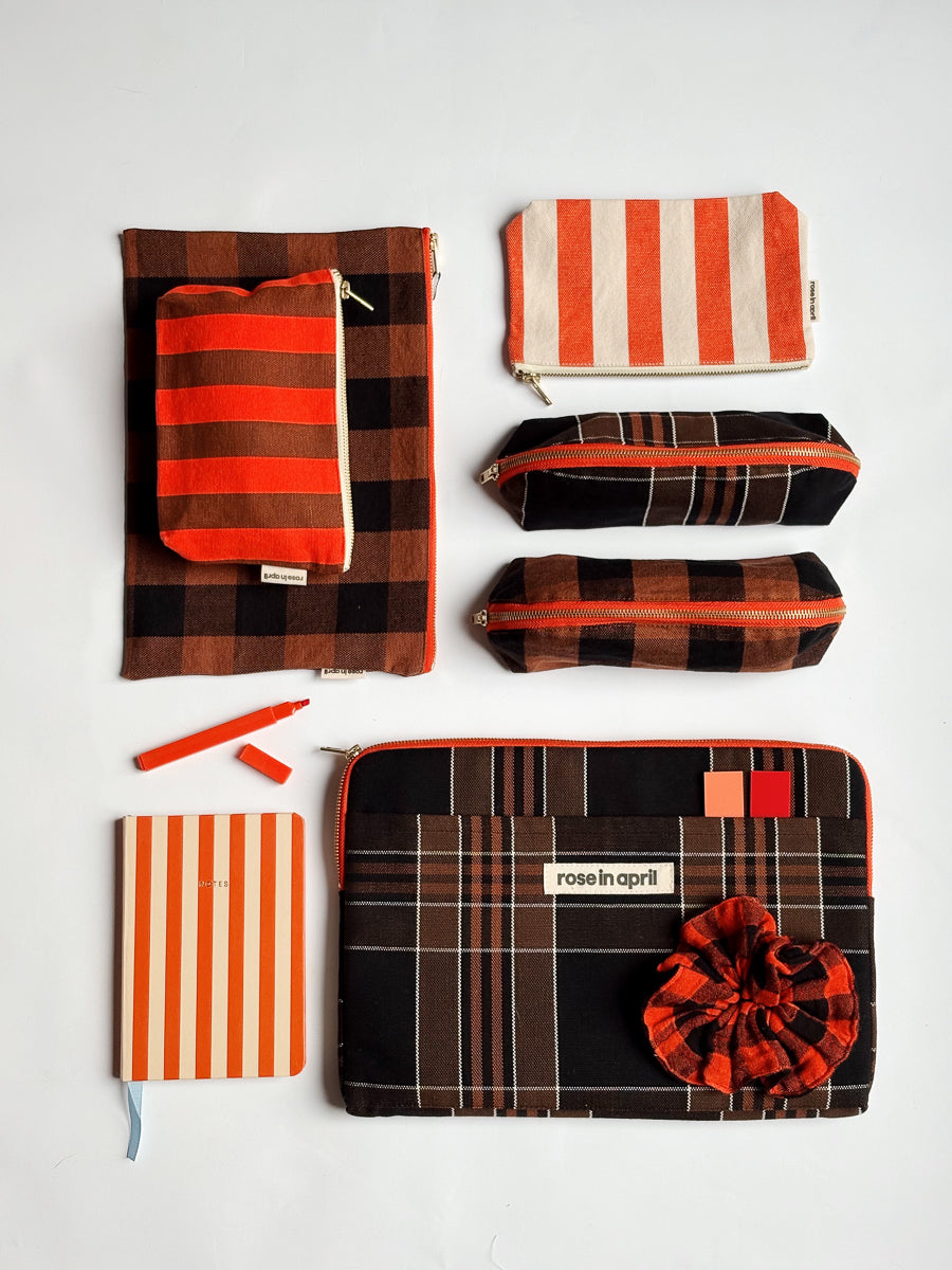 Trousse - Sofia Rayures Marron / Rouge