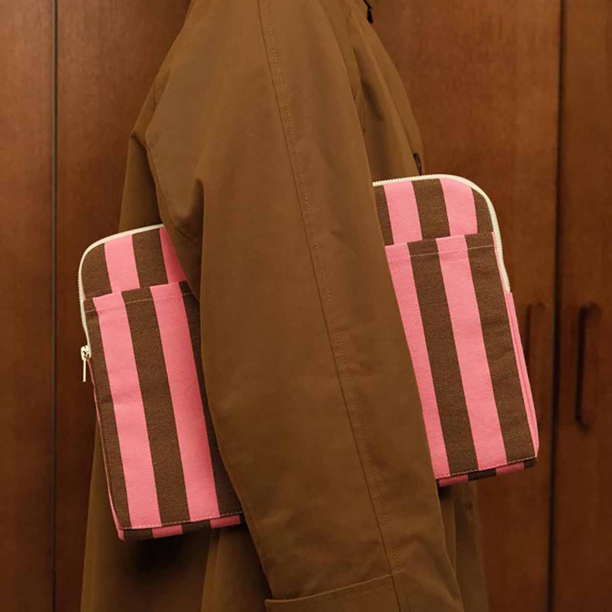 Housse d'ordinateur 13&14" - Octave Rayures Funky pink / Olive
