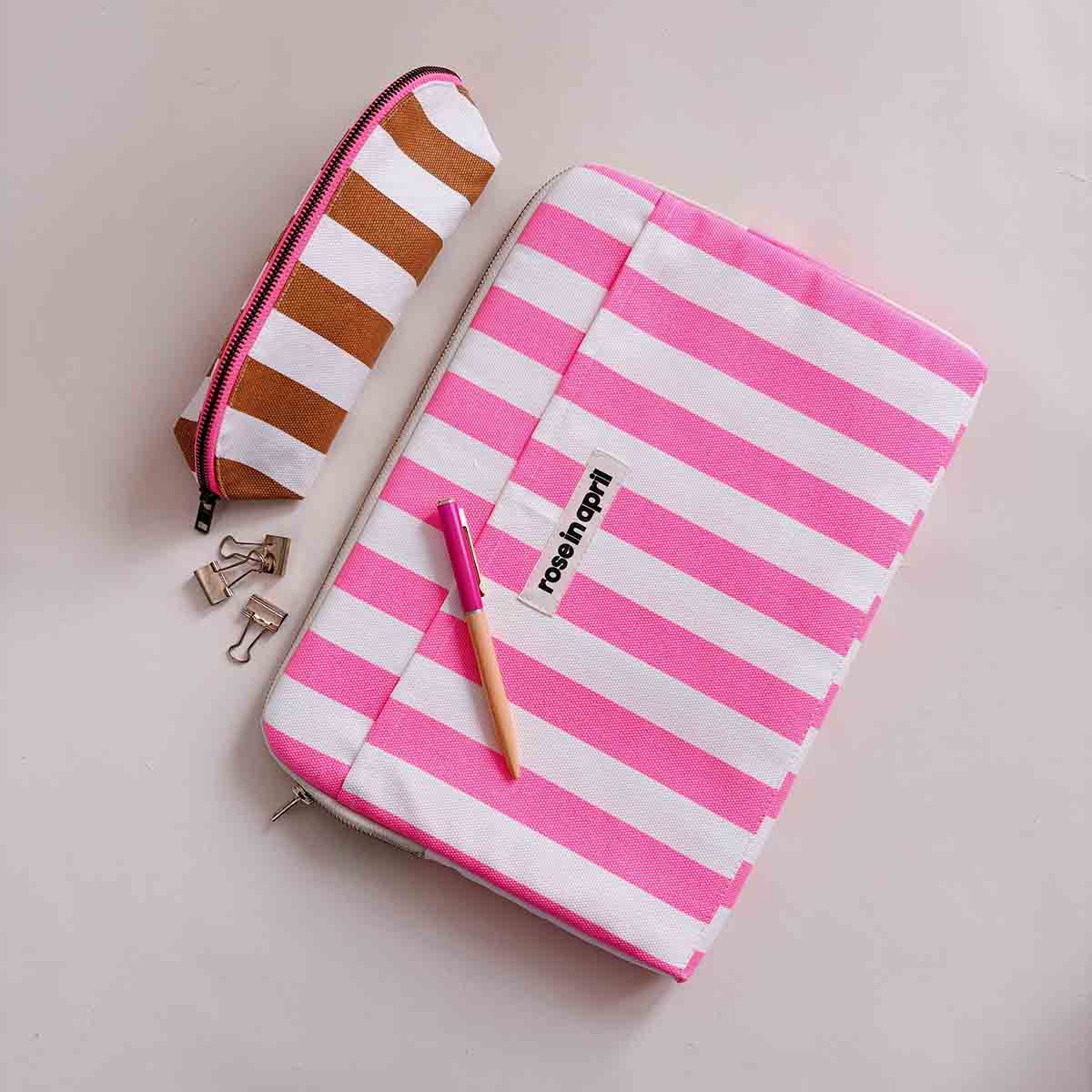 Housse d'ordinateur 13&14" - Octave Rayures Rose fluo