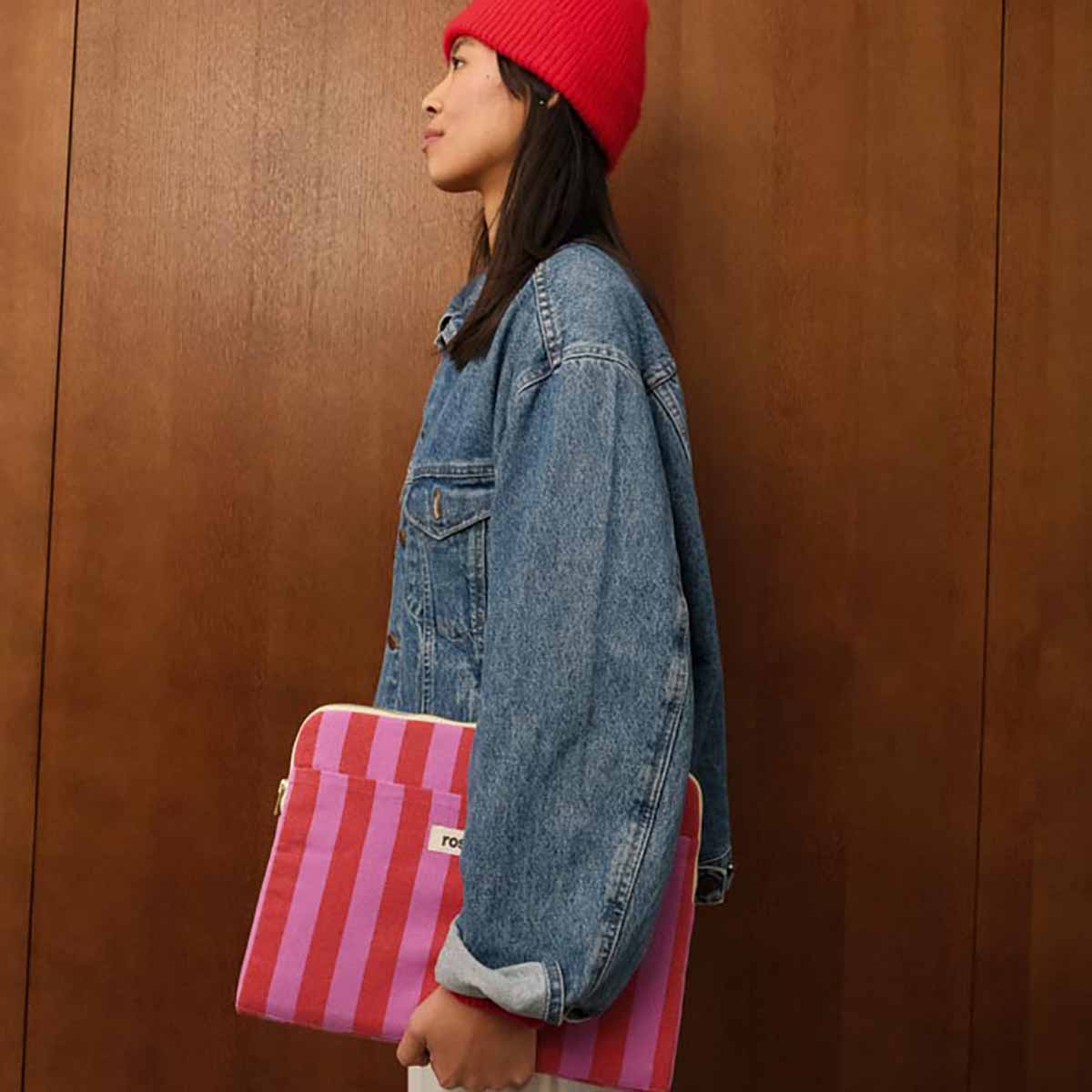 Housse d'ordinateur 13&14" - Octave Rayures Orchidée / Rouge