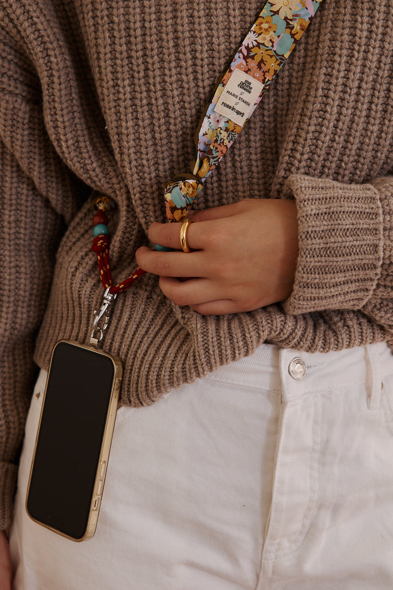 Phone holder - Zebra / Liberty flowers - Rose in April x Marie Starek x Ma prune céleste
