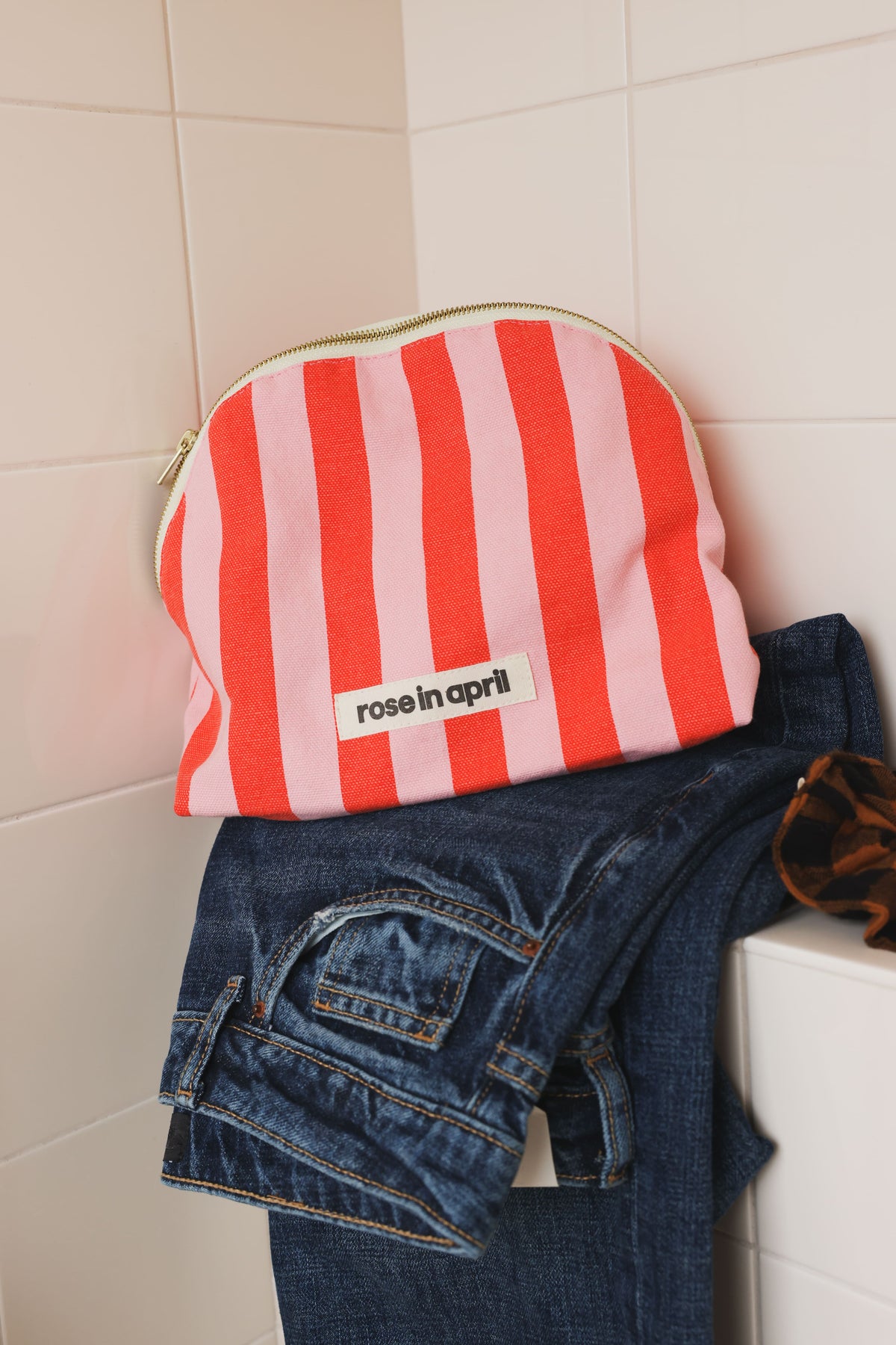 Trousse de toilette - Margaux Rayures Candy pink / Rouge