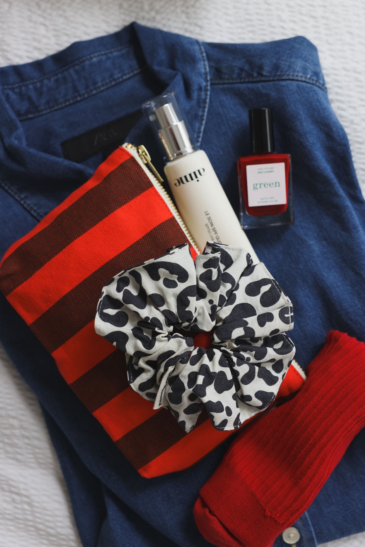 Trousse - Sofia Rayures Marron / Rouge