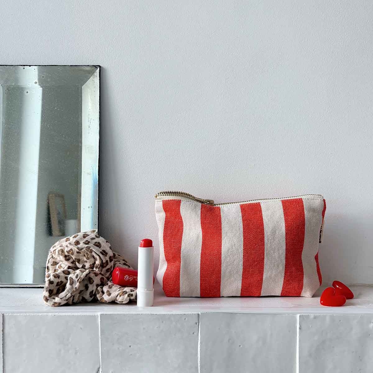 Trousse - Sofia Rayures Greige / Tomato