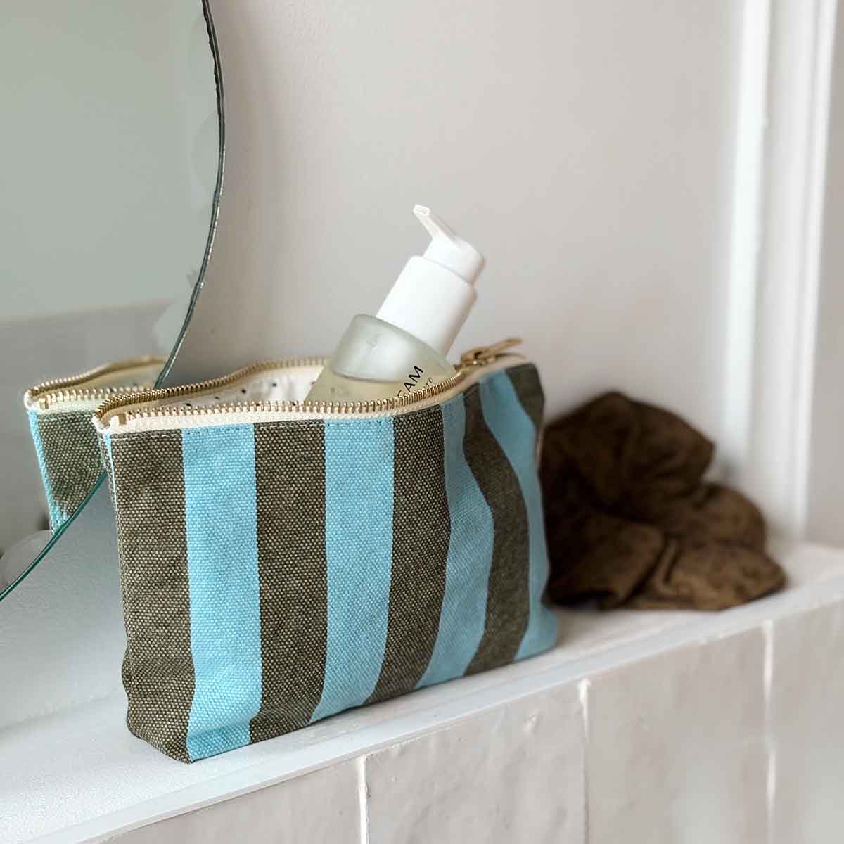 Pouch - Sofia Olive / Blue Stripes