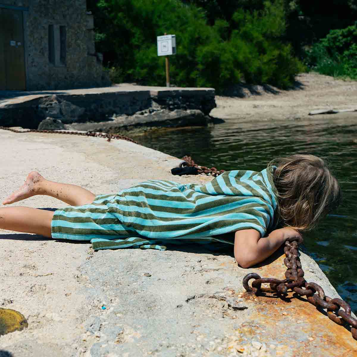 Bath poncho - Suzon Kaki / Blue Stripes