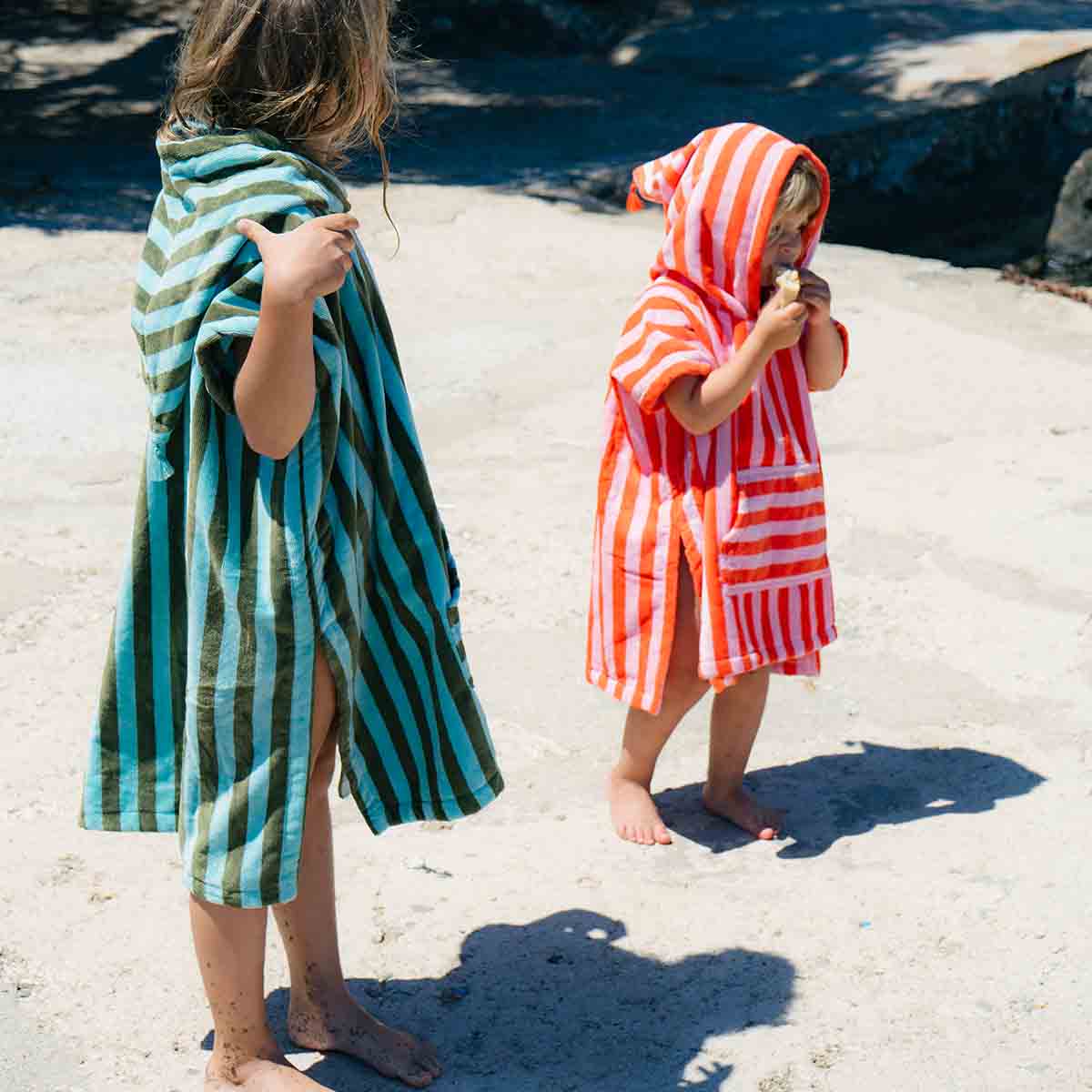 Bath poncho - Suzon Kaki / Blue Stripes