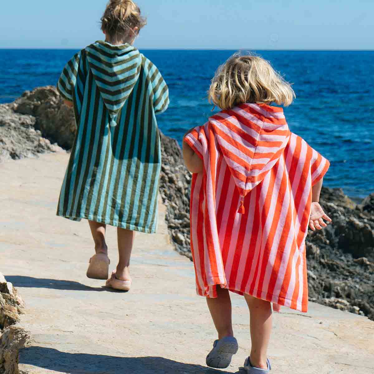 Bath poncho - Suzon Kaki / Blue Stripes