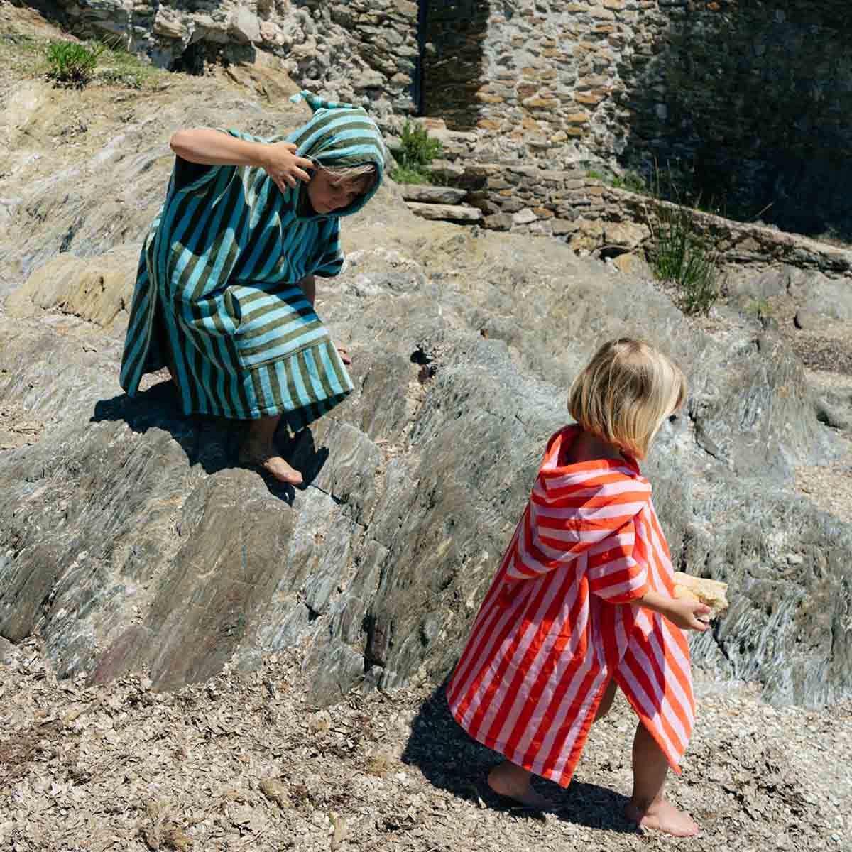Bath poncho - Suzon Kaki / Blue Stripes