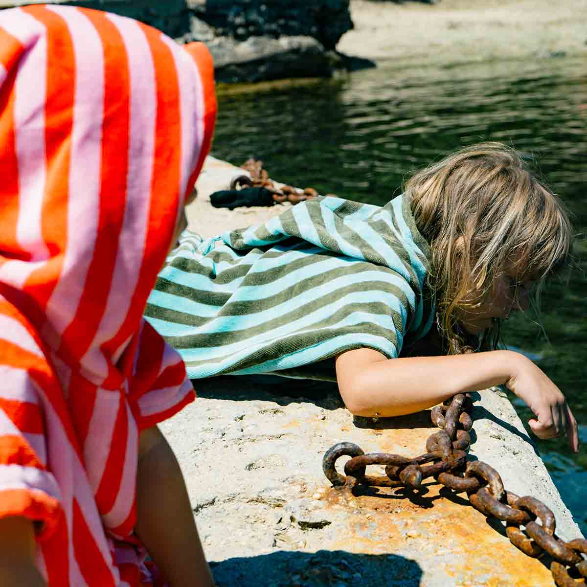 Bath poncho - Suzon Kaki / Blue Stripes