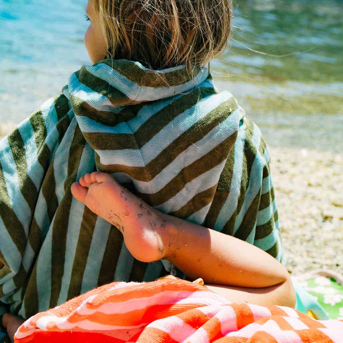 Bath poncho - Suzon Kaki / Blue Stripes