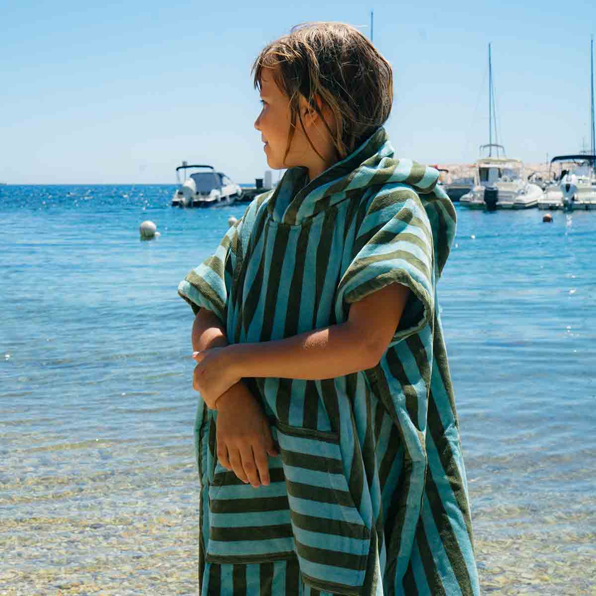 Bath poncho - Suzon Kaki / Blue Stripes