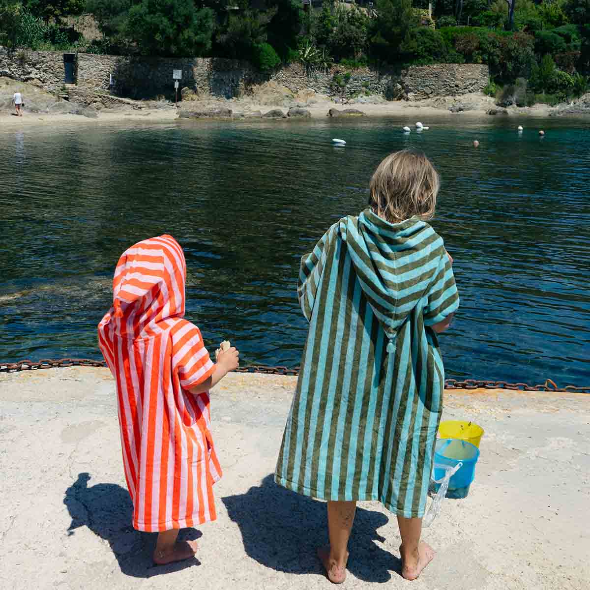 Bath poncho - Suzon Kaki / Blue Stripes