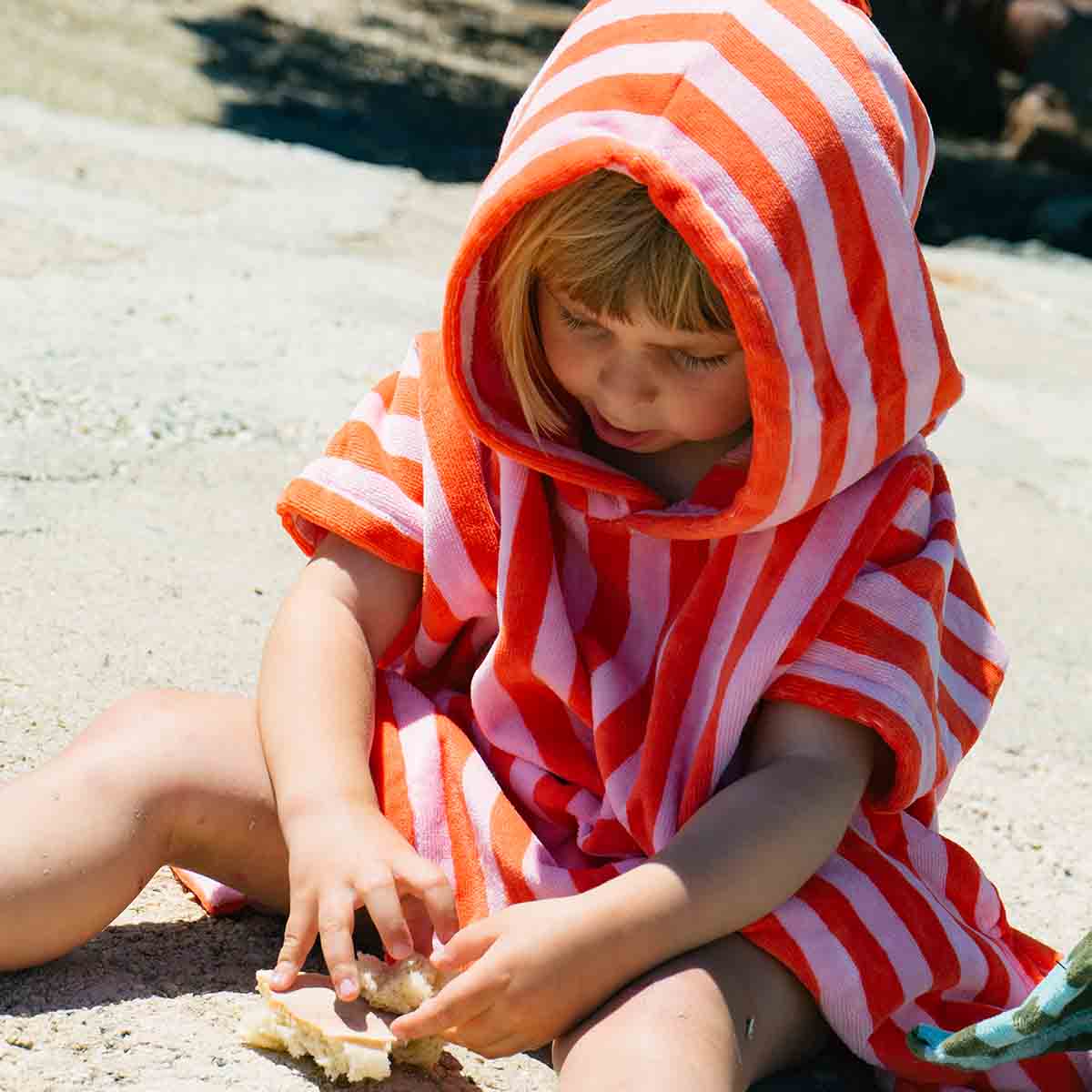 Bath poncho - Suzon Pink / Tomato Stripes