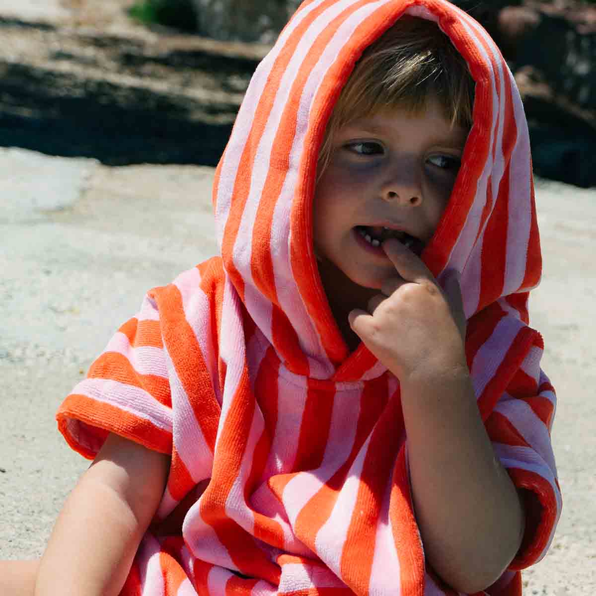 Bath poncho - Suzon Pink / Tomato Stripes