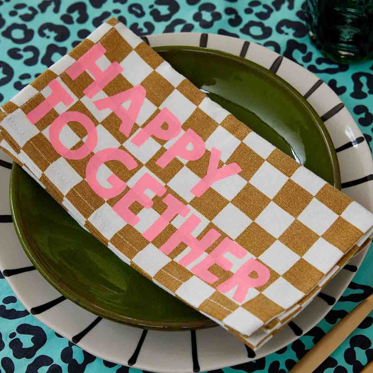 Pack of 2 napkins - Josephine Checkerboard Caramel Happy together 