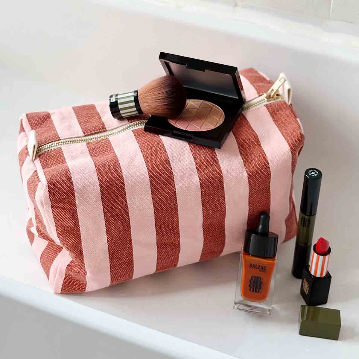 Wash bag - Vic Stripes Brick / Chamallow