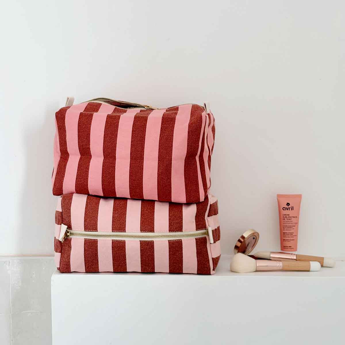 Trousse de toilette - Vic Rayures Brick / Pink