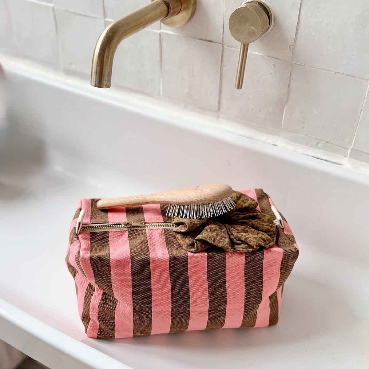 Trousse de toilette - Vic Rayures Funky pink / Olive