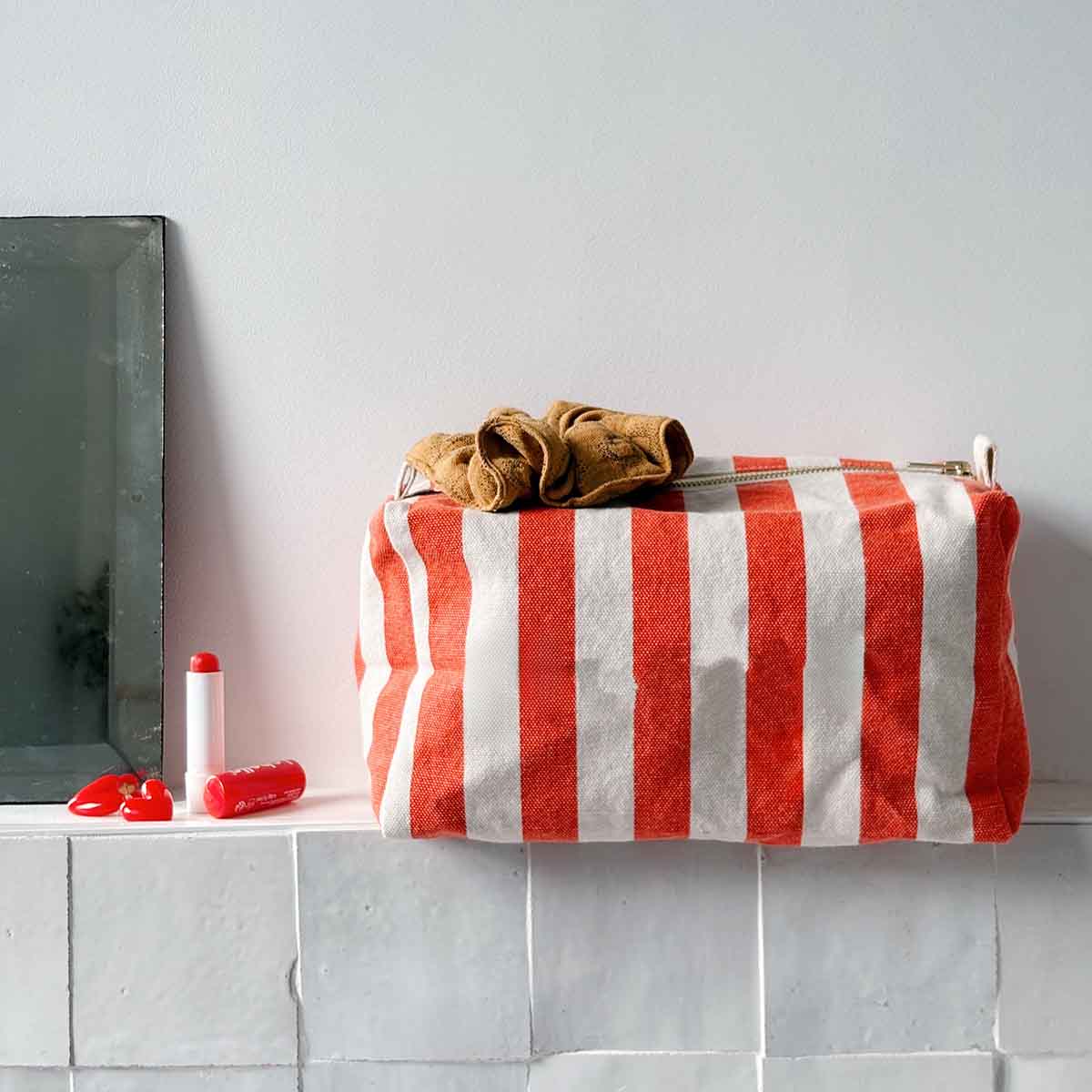 Trousse de toilette - Vic Rayures Greige / Tomato