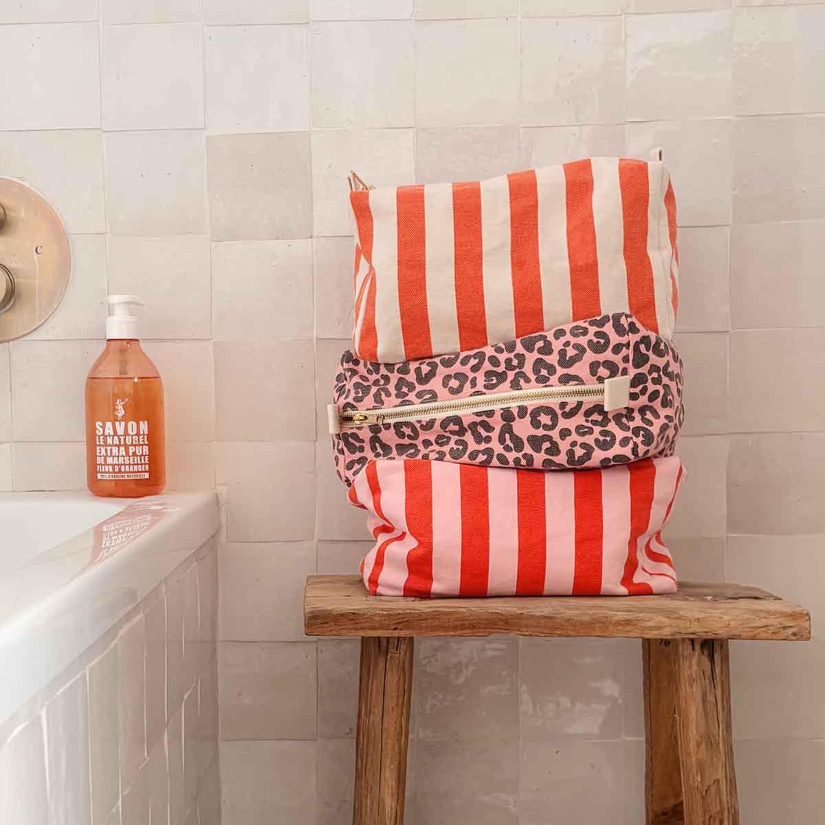 Trousse de toilette - Vic Rayures Greige / Tomato