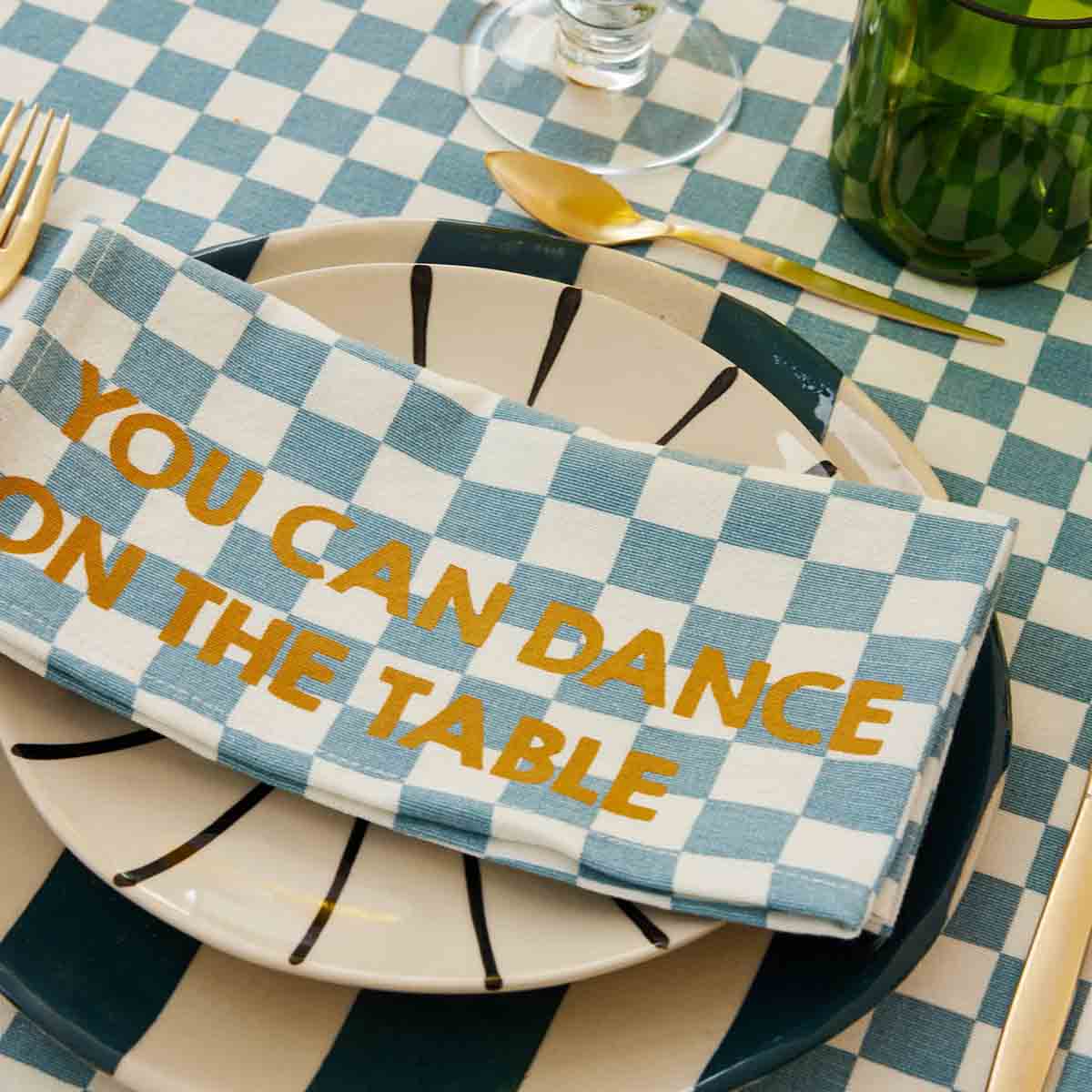 Lot de 2 serviettes - Josephine Damier Bleu You can dance on the table moutarde